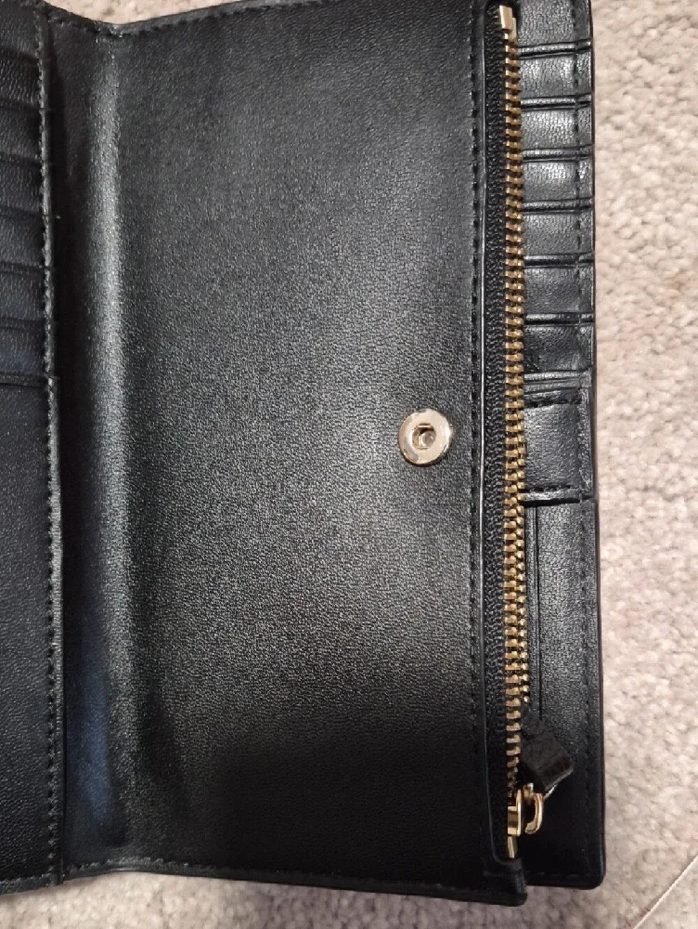 kate‎ spade Black Pebbled Leather Continental Wallet with Gold Logo